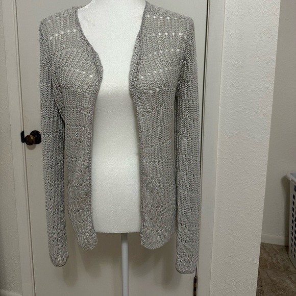 Chico’s Women’s Crochet Gray open front cardigan Sz L - Picture 1 of 5